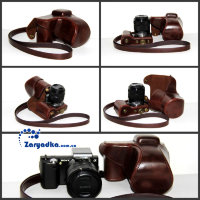 Кожаный чехол для камеры Sony NEX5T NEX-5T черный, коричневый