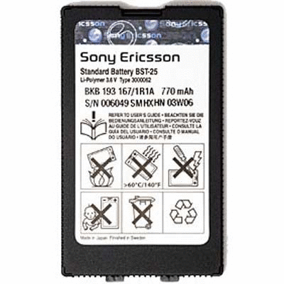 Оригинальный аккумулятор SonyEricsson BST-25 для телефонов T610 T630 Оригинальный аккумулятор SonyEricsson BST-25 для телефонов T610 T630.