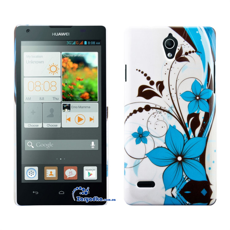 Чехол с рисунком для Huawei Ascend G700 голубые цветы 