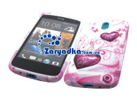 Гелевый чехол с рисунком для телефона HTC Desire 500 розовое сердце
