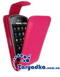 Оригинальный кожаный чехол для телефона LG Optimus ME P350 флип розовый