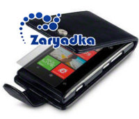 Оригинальный кожаный чехол для телефона Nokia Lumia 800 черный флип